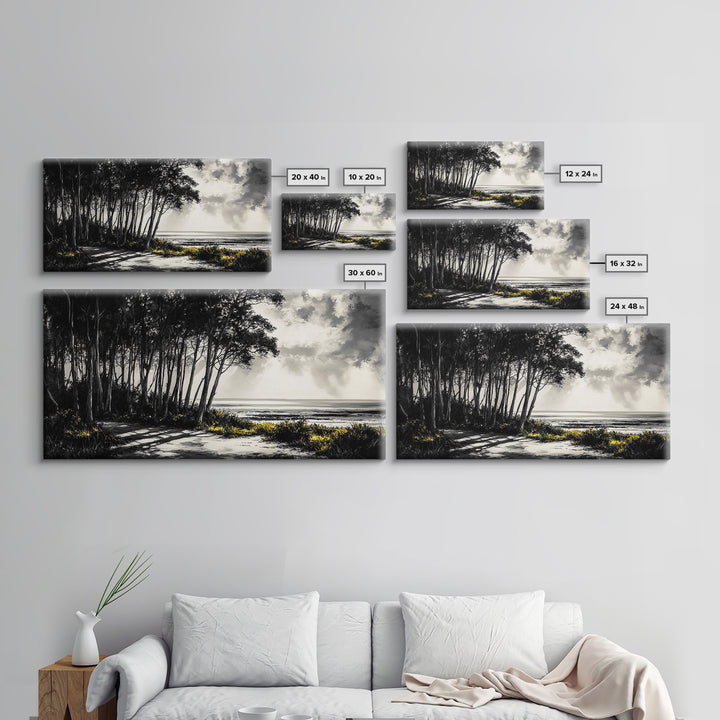 Forest Path, Coastal Landscape, Black and White Art, Tranquil Scene, Nature Wall Art, Minimalist Decor, Living Room, Canvas Print