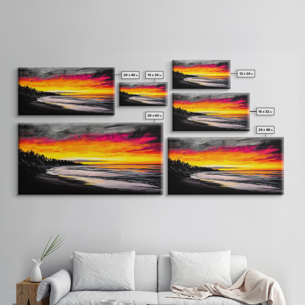 Beach Sunset, Coastal Art, Vibrant Seascape, Bold Canvas Print, Tropical Wall Art, Living Room Decor, Sunset Painting, Abstract Art