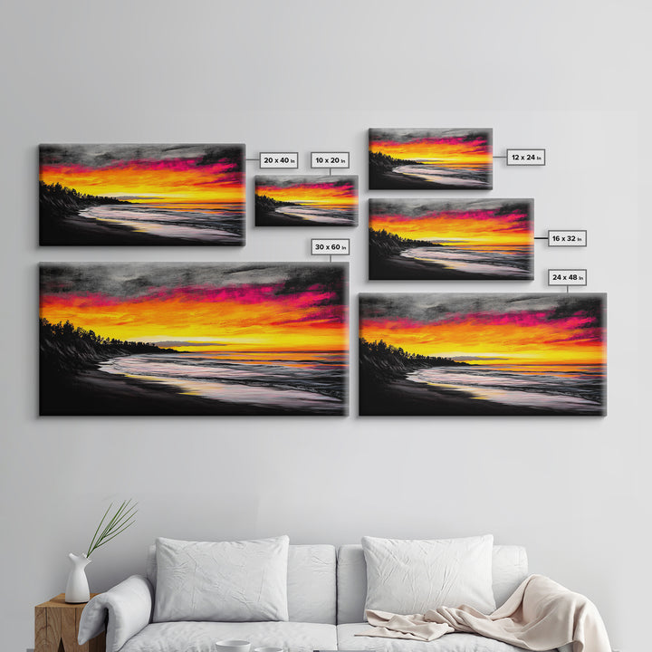 Beach Sunset, Coastal Art, Vibrant Seascape, Bold Canvas Print, Tropical Wall Art, Living Room Decor, Sunset Painting, Abstract Art