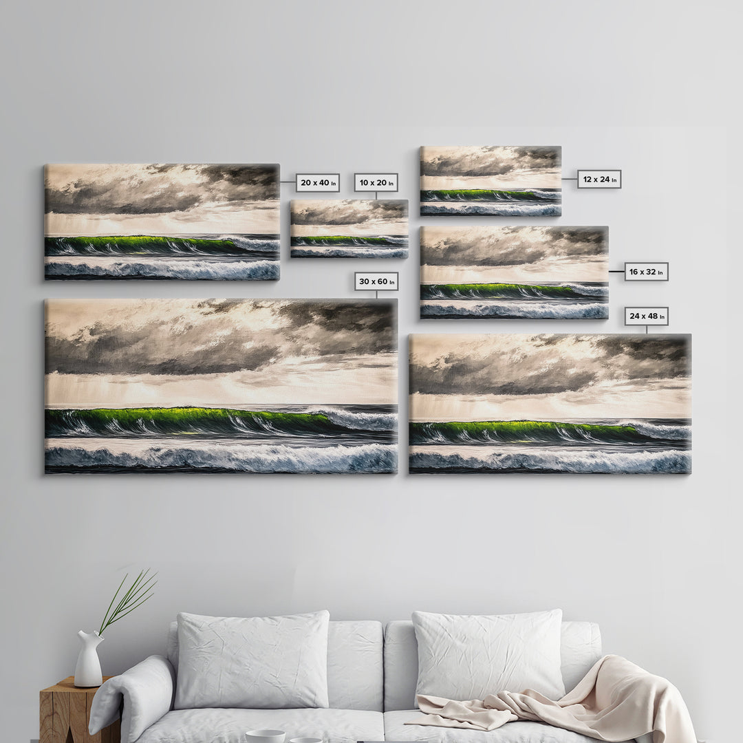 Green Wave, Stormy Ocean, Dramatic Canvas Print, Coastal Wall Art, Surfing Art, Minimalist Waves, Office Decor, Modern Seascape