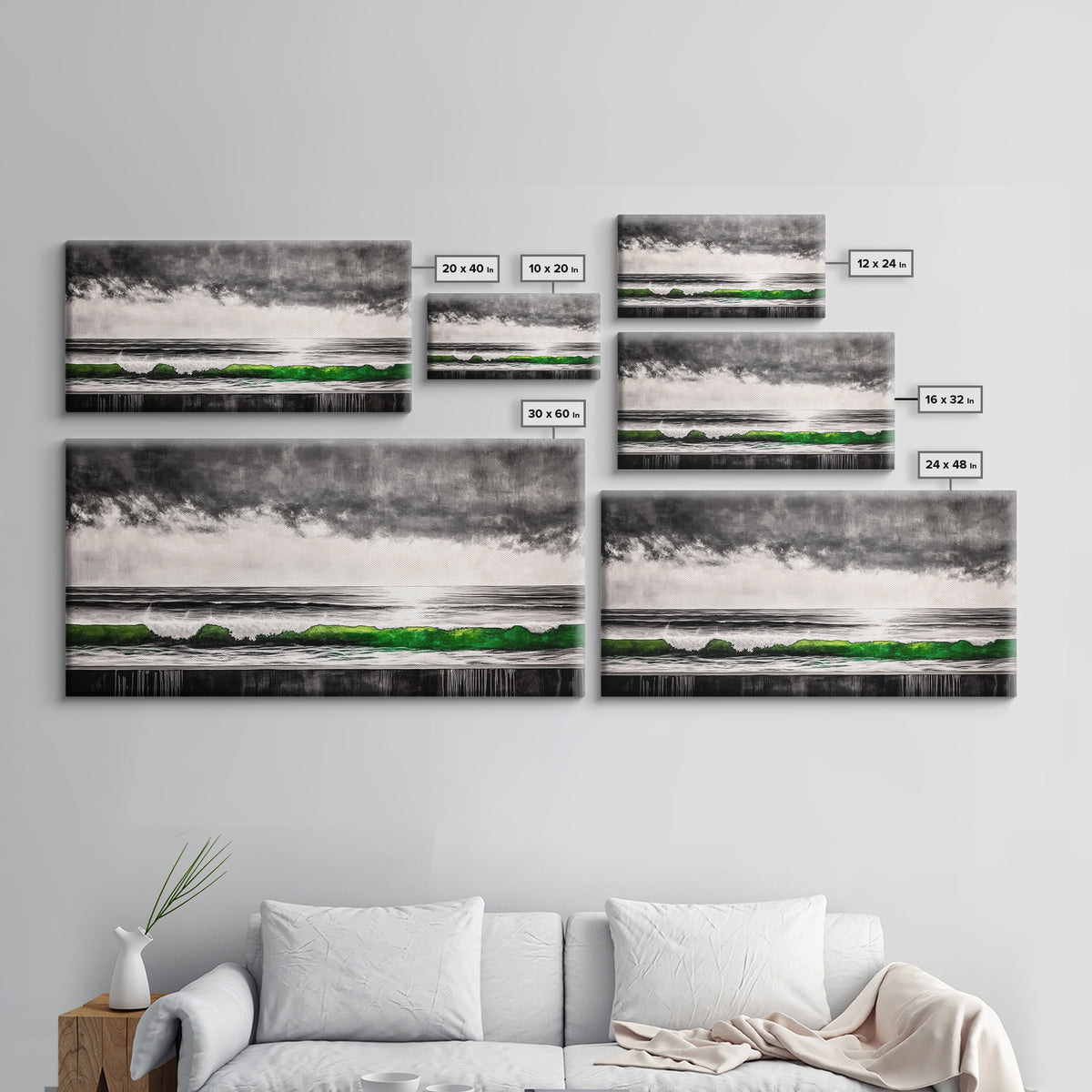 Green Wave, Stormy Ocean, Surreal Seascape, Canvas Print, Nautical Wall Art, Bathroom Wall Art, Contemporary Art Decor