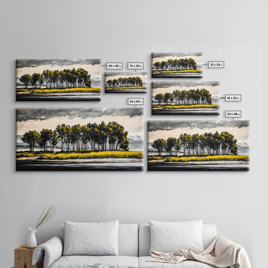 Aspen Trees, Mountain View, Nature Landscape, Rustic Home Decor, Autumn Wall Art, Framed Canvas Print, Cabin Wall Art, Modern Tree Painting