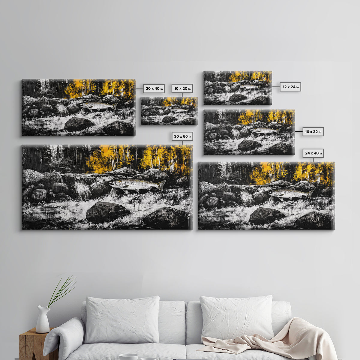 Fishing Art, River Scene, Nature Wall Art, Rustic Cabin Decor, Wildlife Painting, Framed Canvas Print, Lodge Wall Art, Autumn Landscape