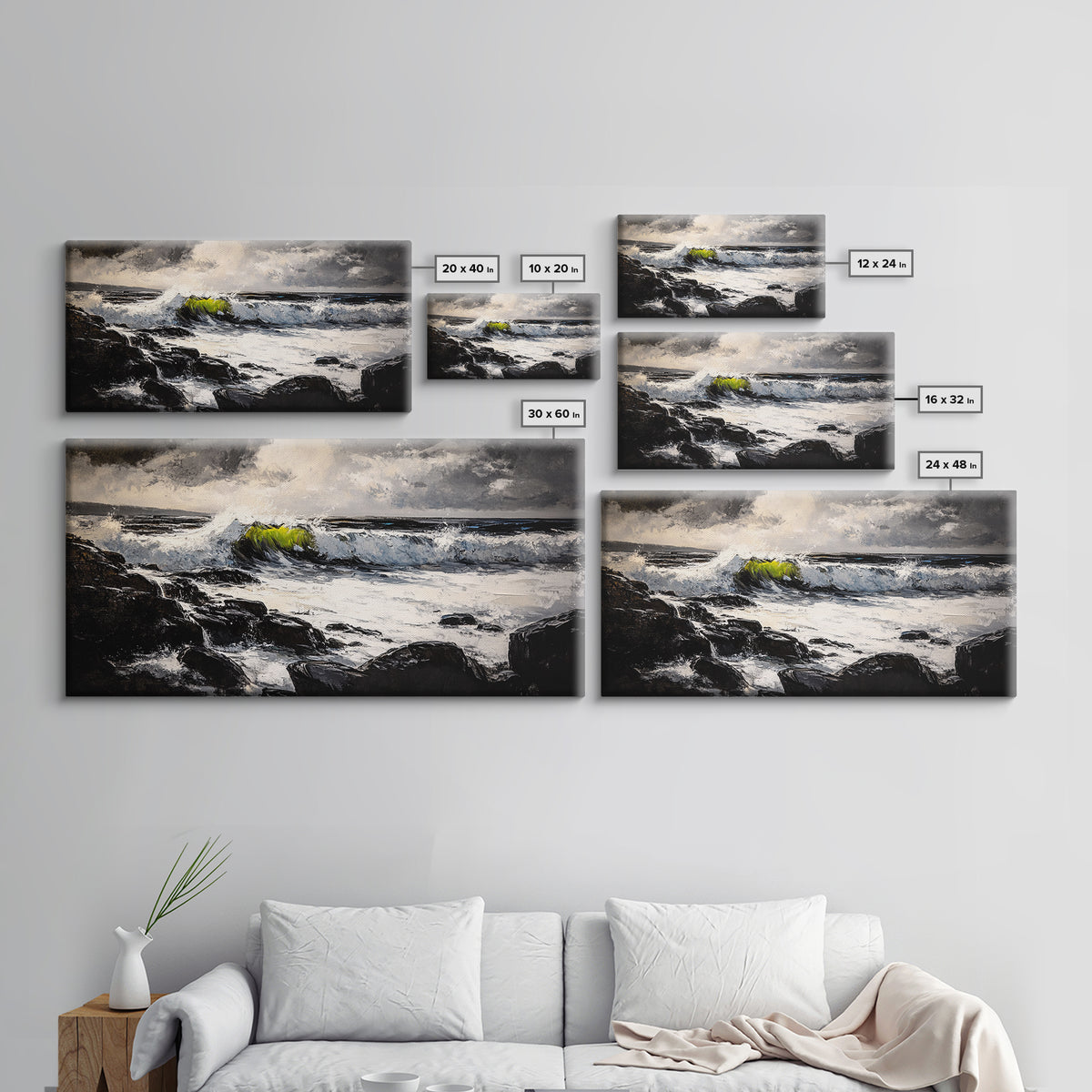 Stormy Sea, Coastal Waves, Nature Painting, Dramatic Seascape, Beach House Art, Framed Canvas Print, Living Room Decor, Ocean Landscape