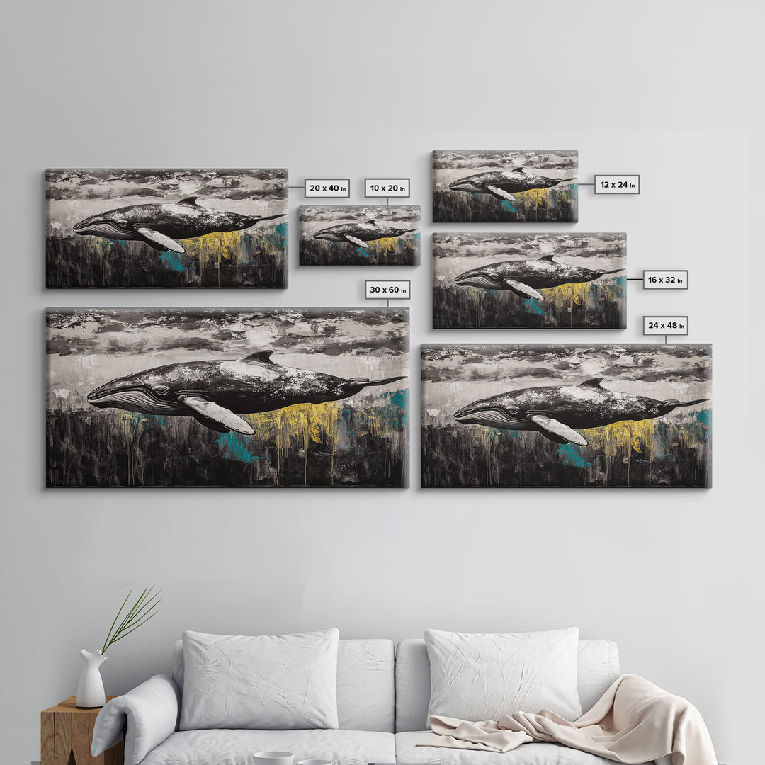 Whale Art, Ocean Life Decor, Nautical Canvas Print, Marine Wildlife Art, Black and White Art, Coastal Home Decor, Living Room Wall Art