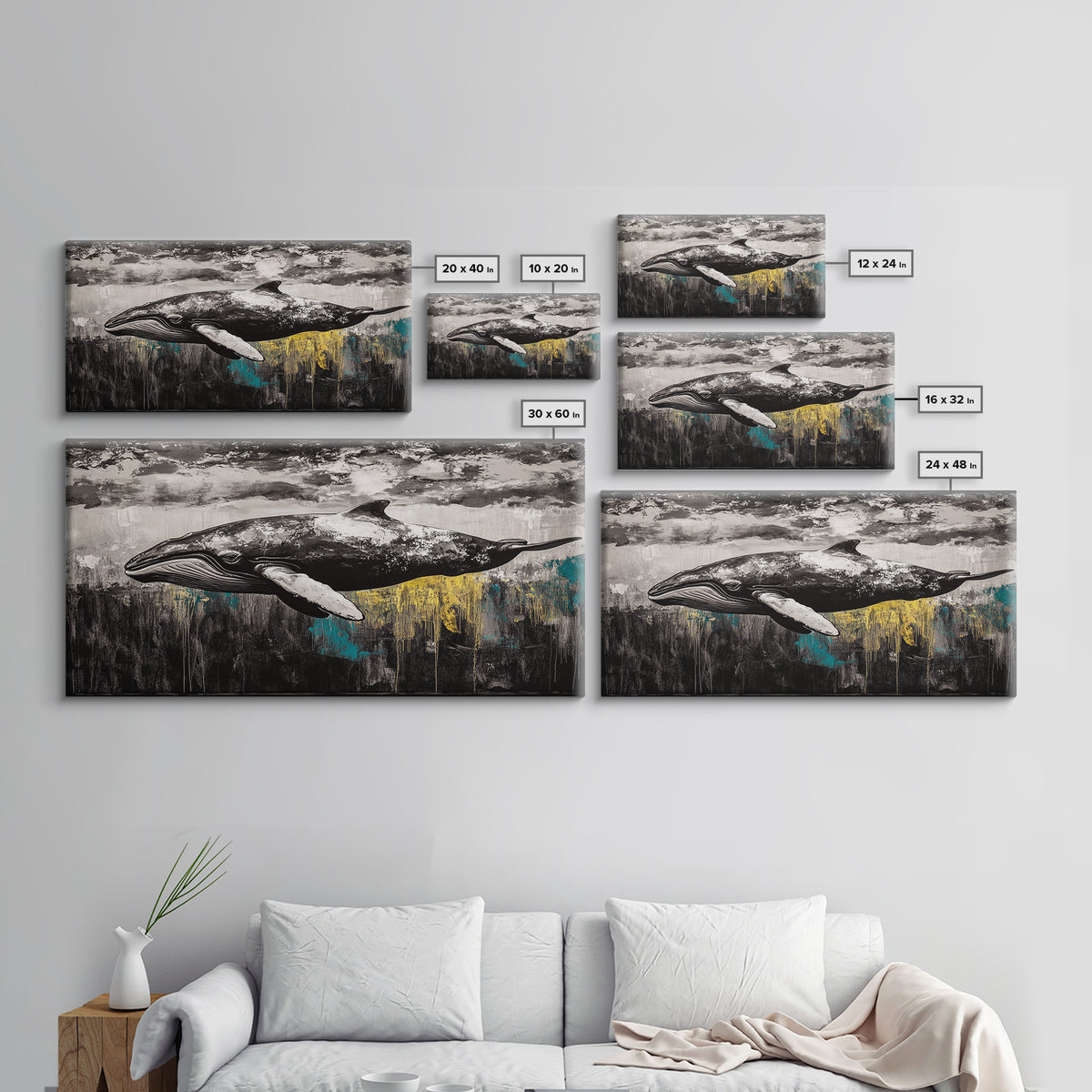 Whale Art, Ocean Life Decor, Nautical Canvas Print, Marine Wildlife Art, Black and White Art, Coastal Home Decor, Living Room Wall Art