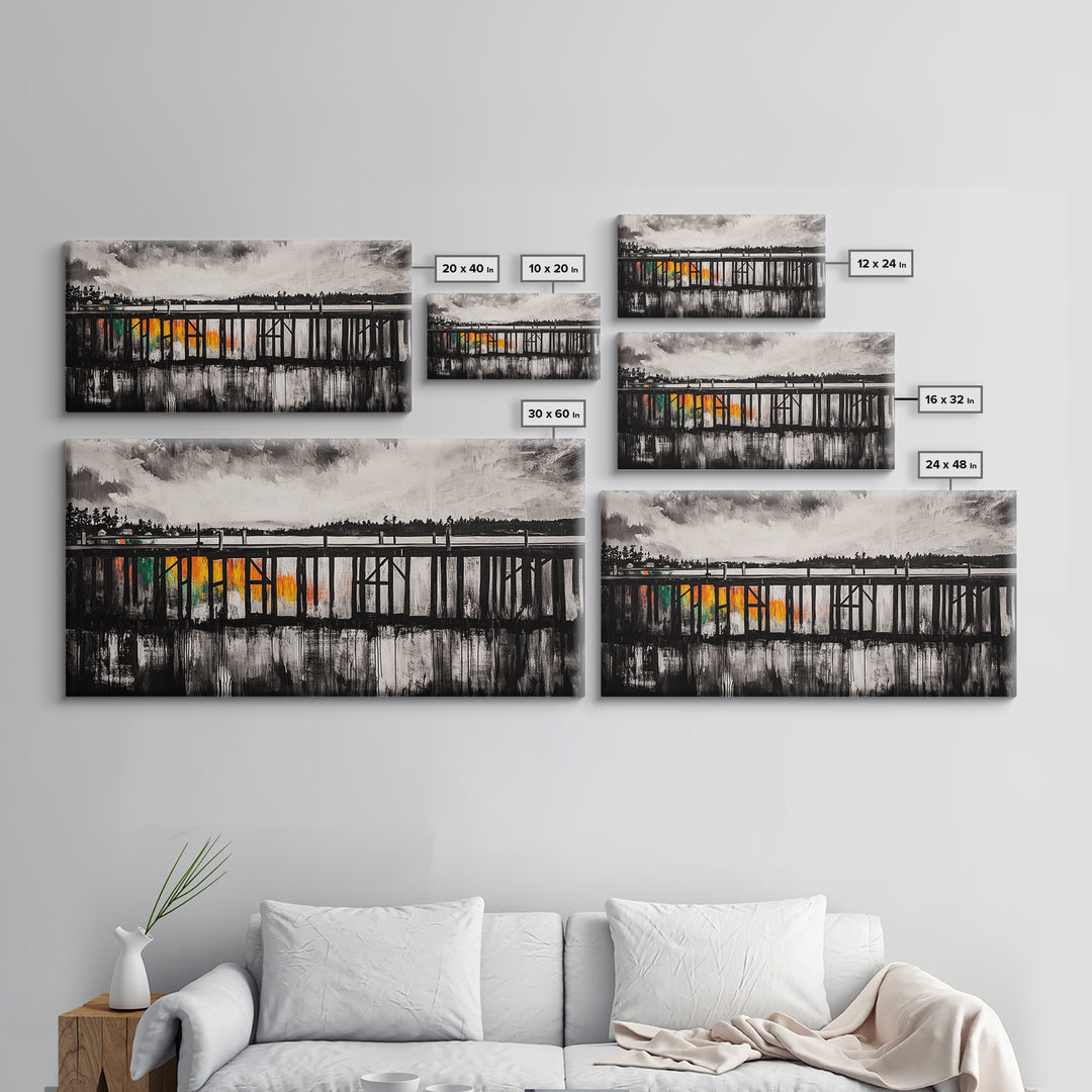 Wooden Pier, Lake House Art, Nautical Canvas Print, Black and White Art, Rustic Home Decor, Nature Artwork, Coastal Wall Art