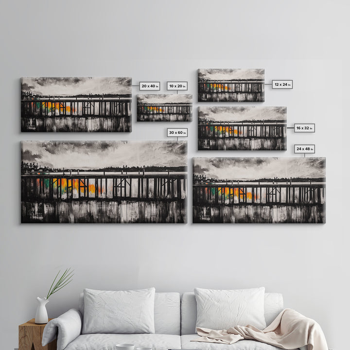 Wooden Pier, Lake House Art, Nautical Canvas Print, Black and White Art, Rustic Home Decor, Nature Artwork, Coastal Wall Art