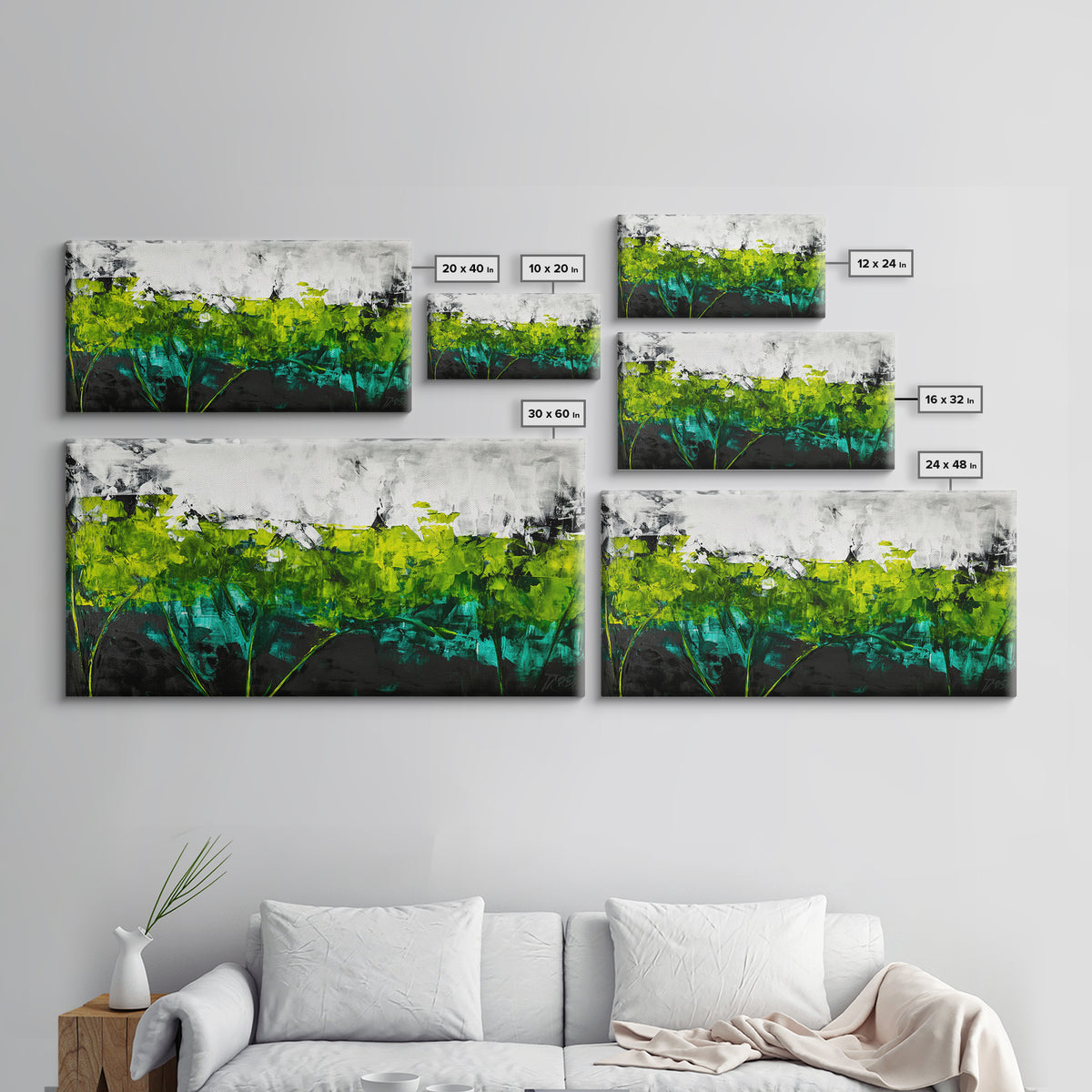 Abstract Landscape, Green Field, Modern Nature Art, Contemporary Painting, Office Decor, Kitchen Wall Art, Canvas Print, Textured Art