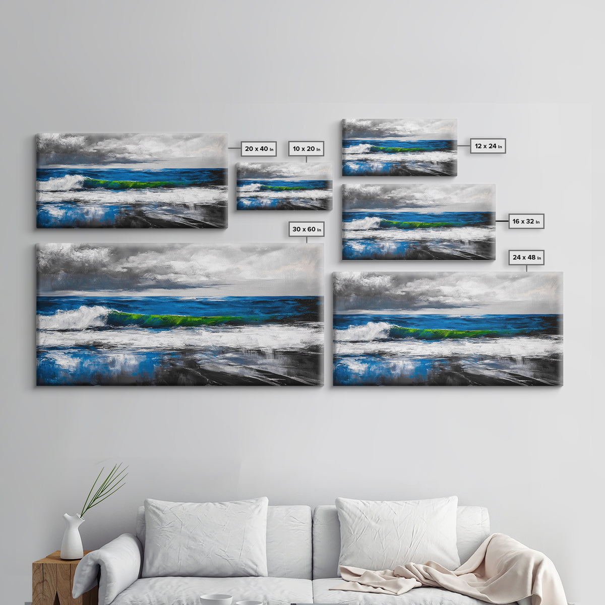 Blue Ocean, Stormy Seascape, Modern Coastal Art, Contemporary Painting, Large Beach Wall Art, Bedroom Decor, Framed Canvas Print, Gift Idea