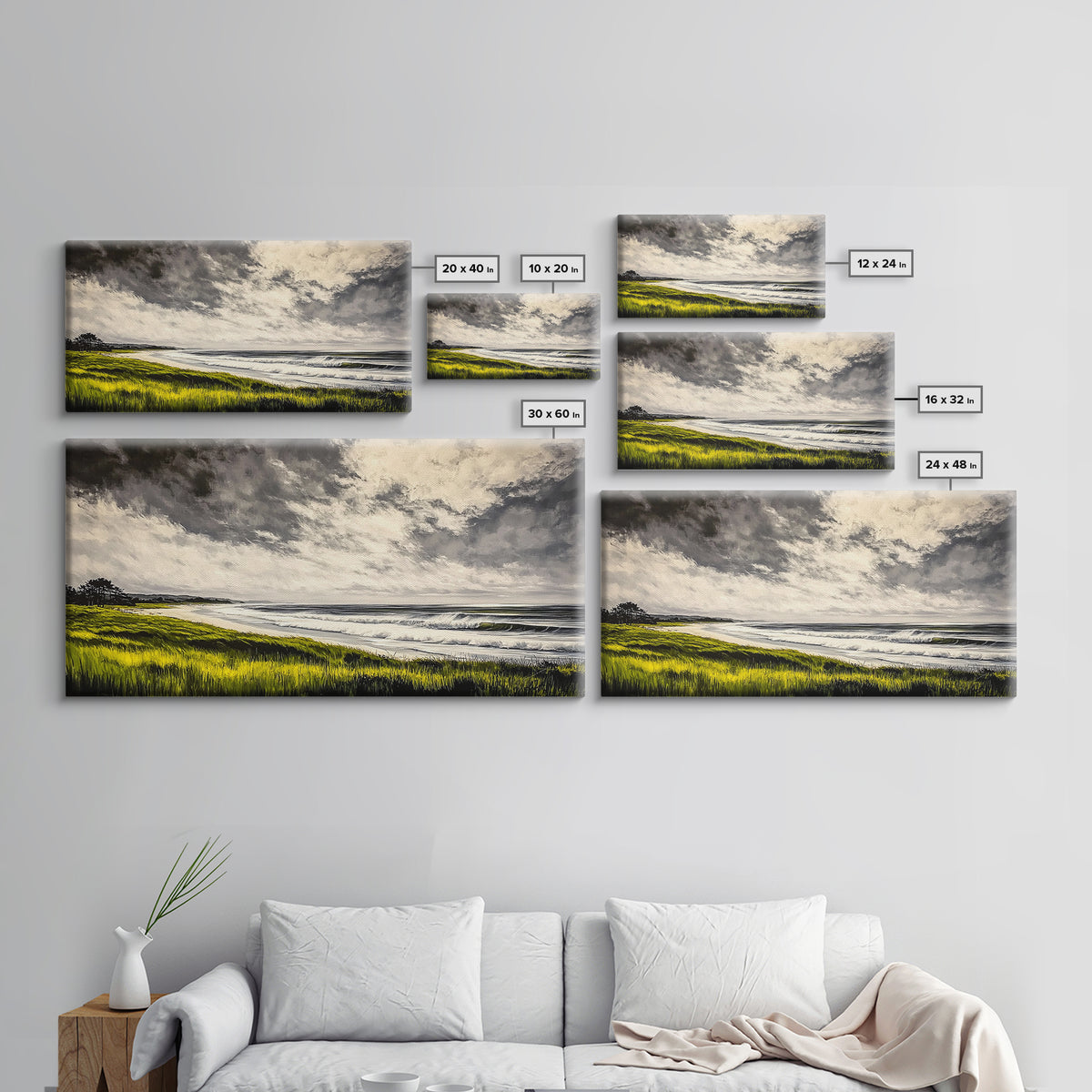 Seaside Serenity, Stormy Ocean, Beach Wall Art, Nature Inspired Decor, Moody Coastal Scene, Yellow Grass, Living Room Artwork, Canvas Print