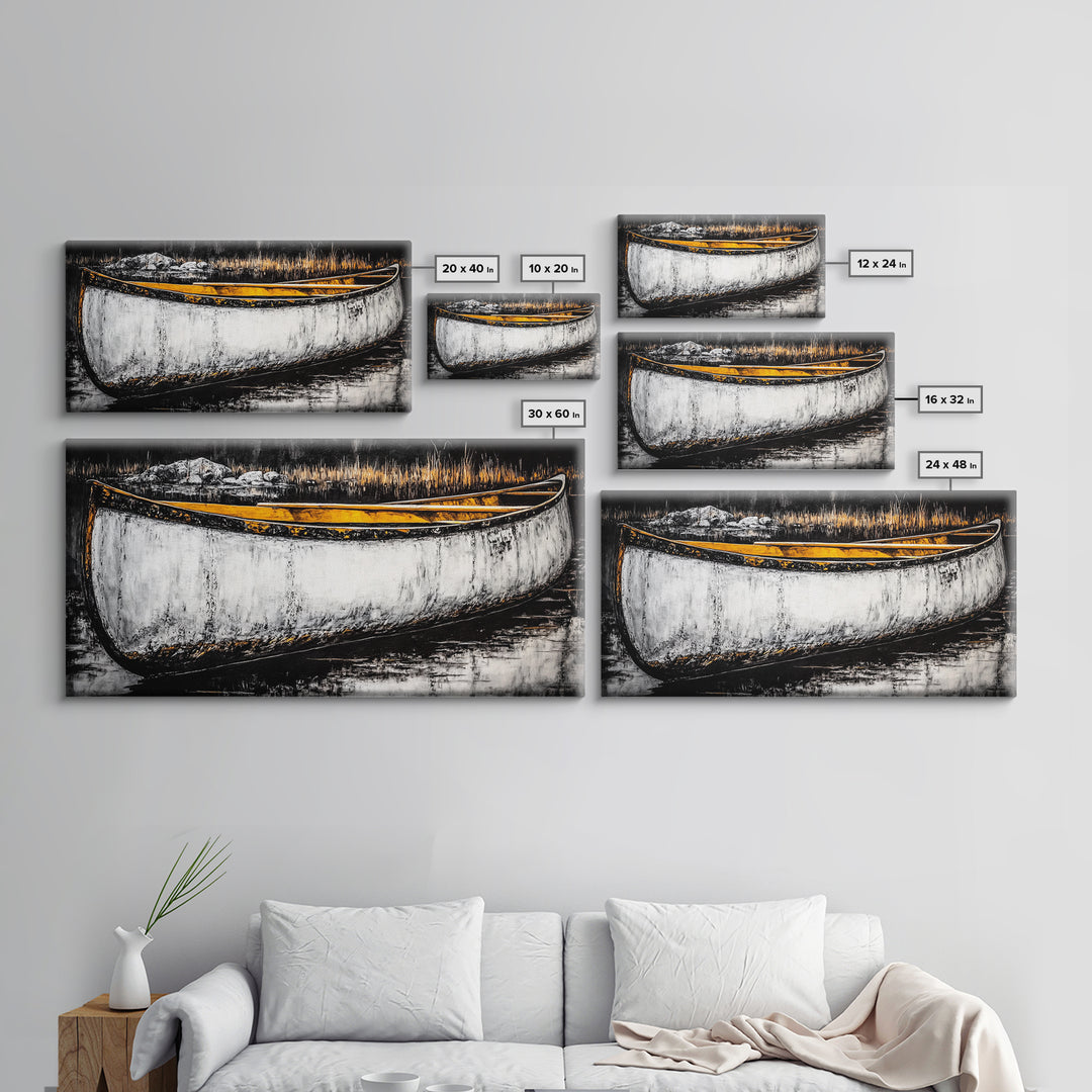 Canoe, Rustic Art, Lake House Decor, Boat Canvas Print, Outdoors Wall Art, Cabin Home Decor, Wilderness Artwork, Framed Canvas Print
