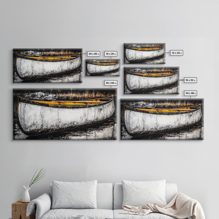 Canoe, Rustic Art, Lake House Decor, Boat Canvas Print, Outdoors Wall Art, Cabin Home Decor, Wilderness Artwork, Framed Canvas Print