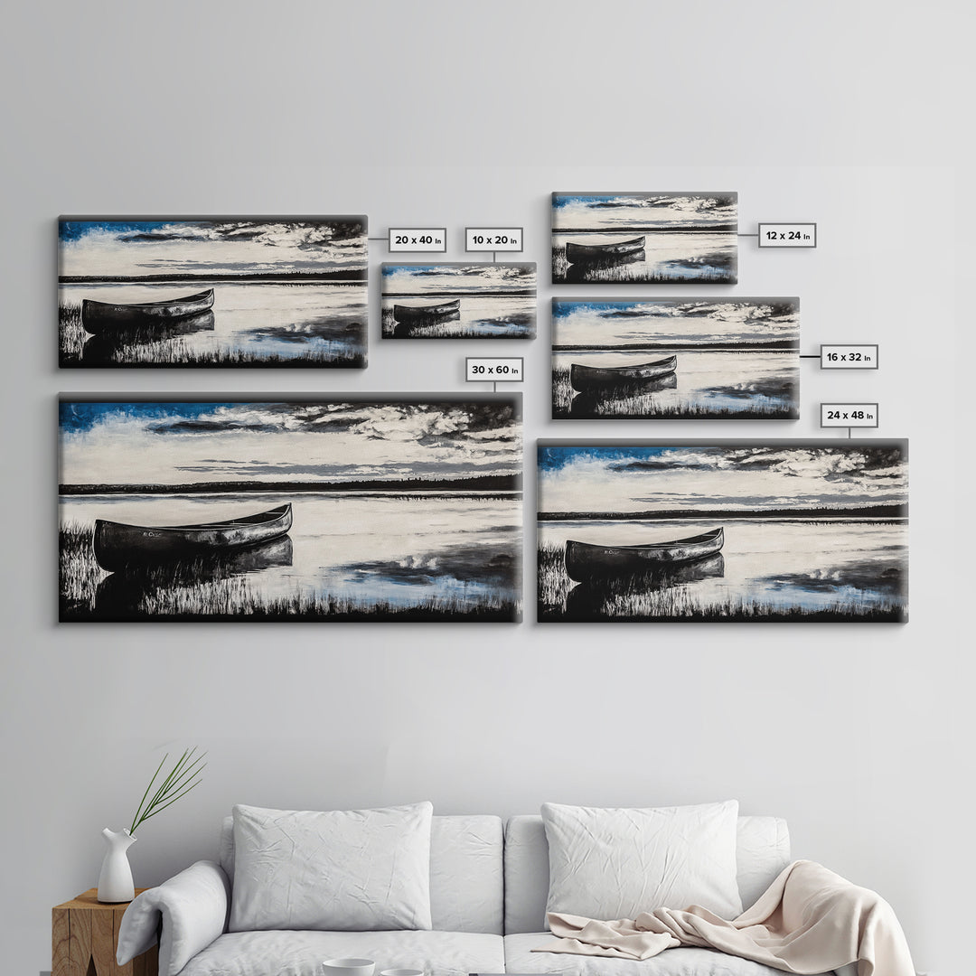 Still Water, Black and White Art, Reflection Canvas Print, Lake Scene Wall Art, Nature Decor, Peaceful Home Art, Framed Canvas Print