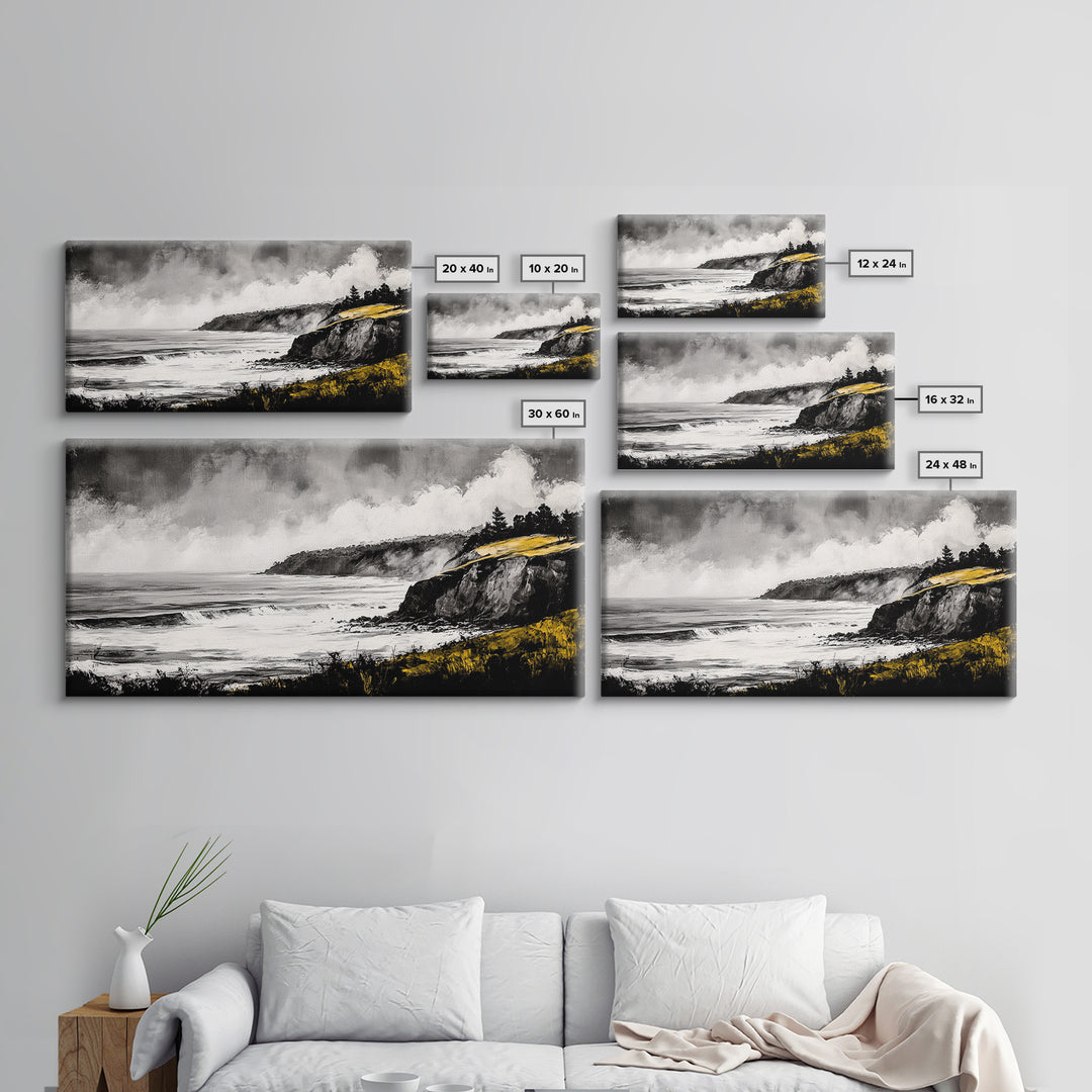 Rugged Coast, Ocean Horizon, Green Cliffs, Canvas Print, Coastal Landscape, Nautical Wall Art, Modern Home Decor, Living Room Art