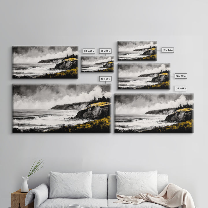 Rugged Coast, Ocean Horizon, Green Cliffs, Canvas Print, Coastal Landscape, Nautical Wall Art, Modern Home Decor, Living Room Art