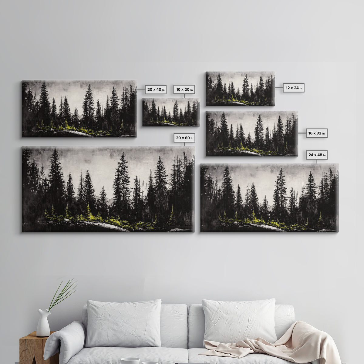 Black Forest, Dark Landscape, Modern Wall Art, Minimalist Nature, Moody Trees, Framed Canvas Print, Living Room Decor, Rustic Cabin Art