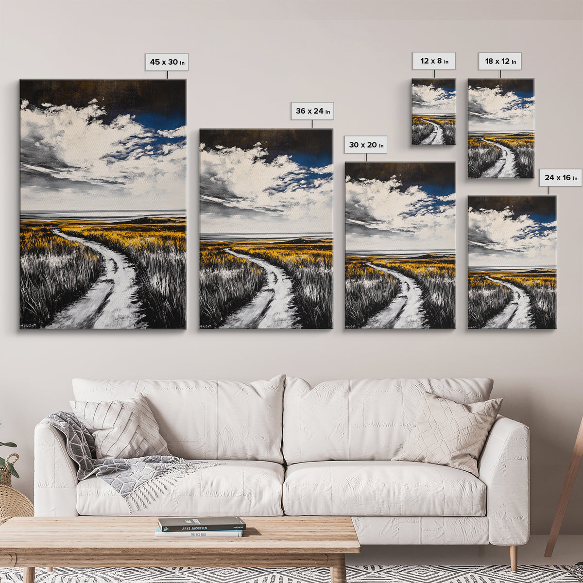 Pathway, Open Fields, Framed Canvas Print, Rustic Landscape, Countryside Decor, Farmhouse Wall Art, Neutral Tones, Home Gift Idea