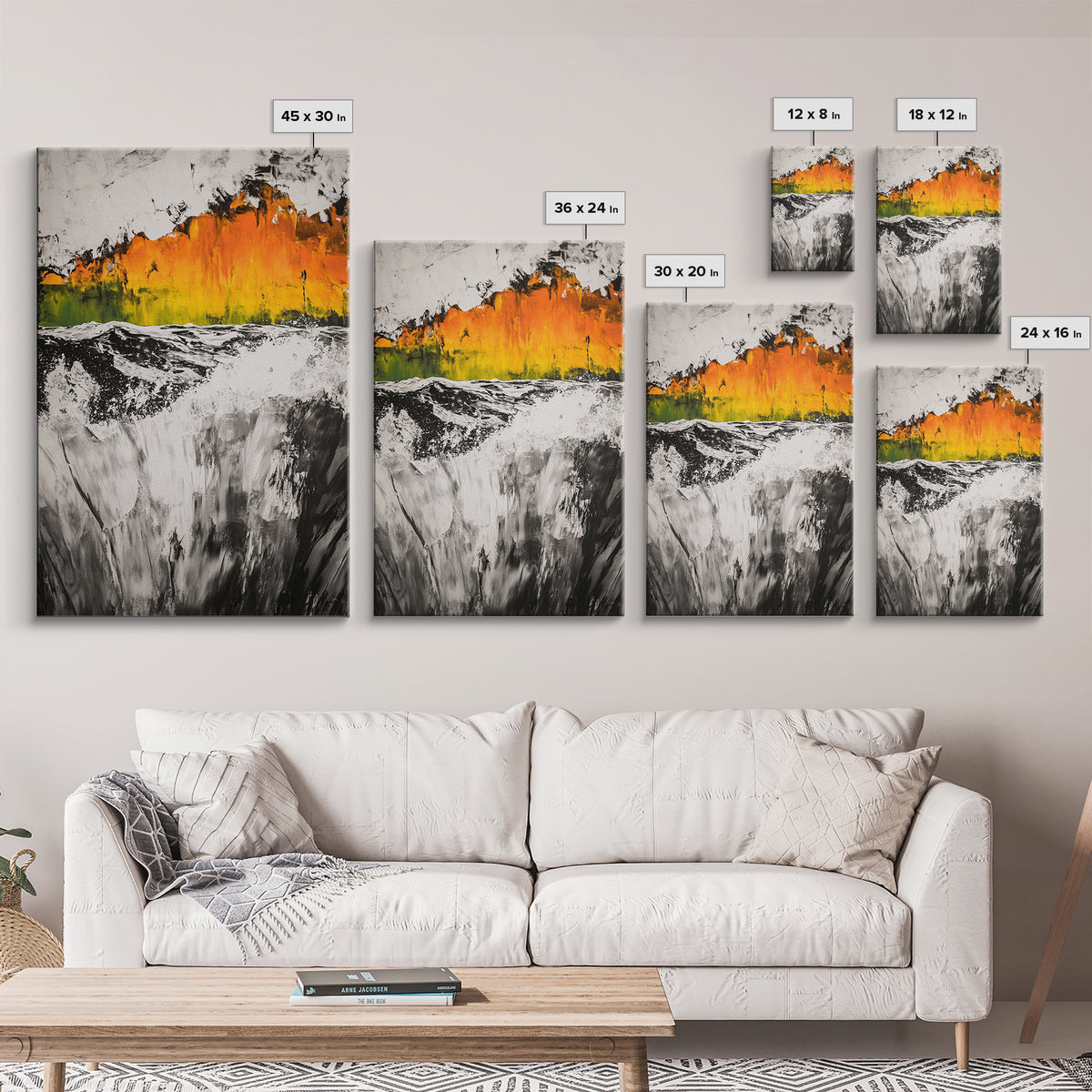 Abstract Ocean Waves, Coastal Wall Art, Modern Seascape Painting, Nautical Home Decor, Living Room Print, Framed Canvas Print