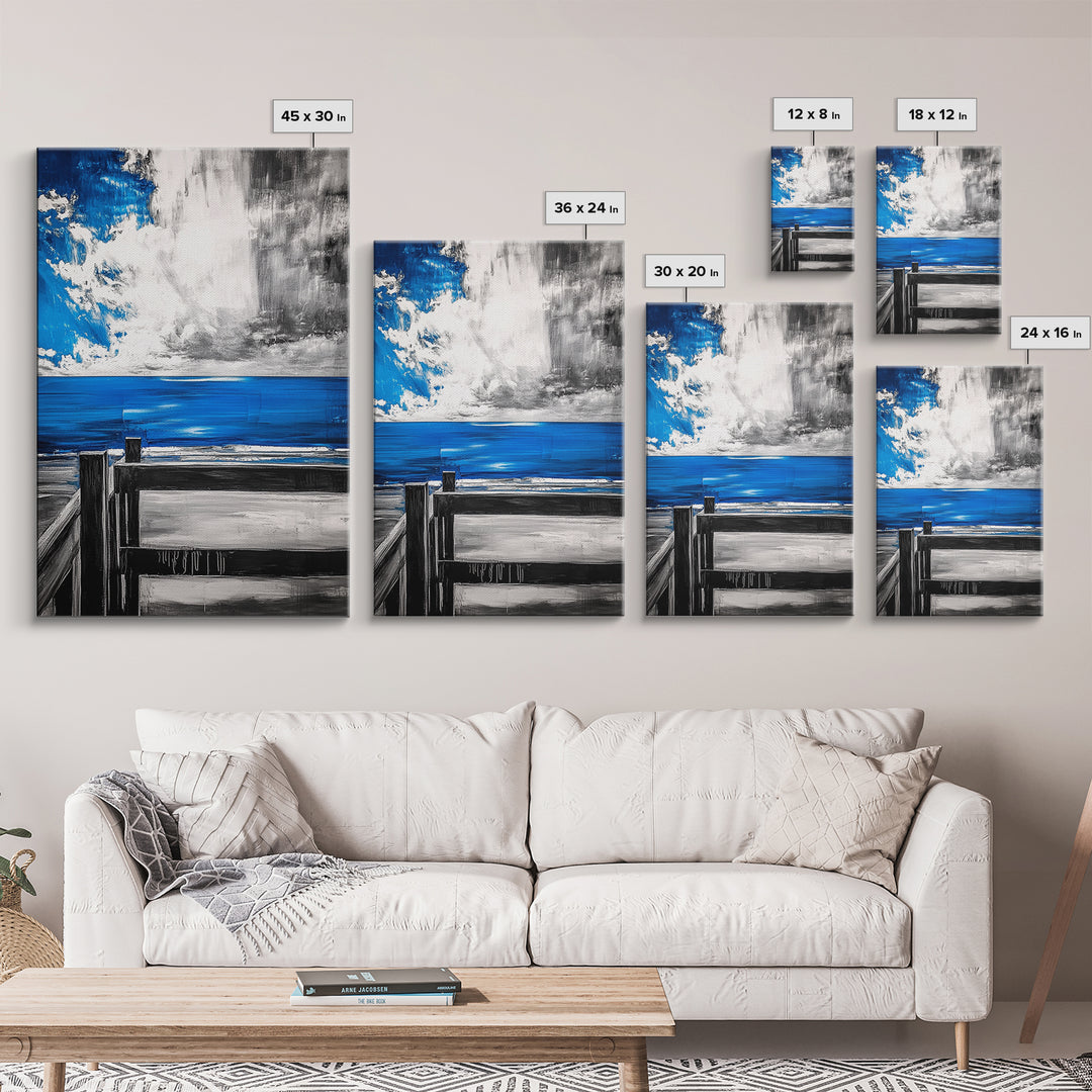 Ocean View, Coastal Art, Blue Sky, Beach Decor, Framed Canvas Print, Nautical Wall Art, Living Room Art, Modern Art, Beach House Wall Art