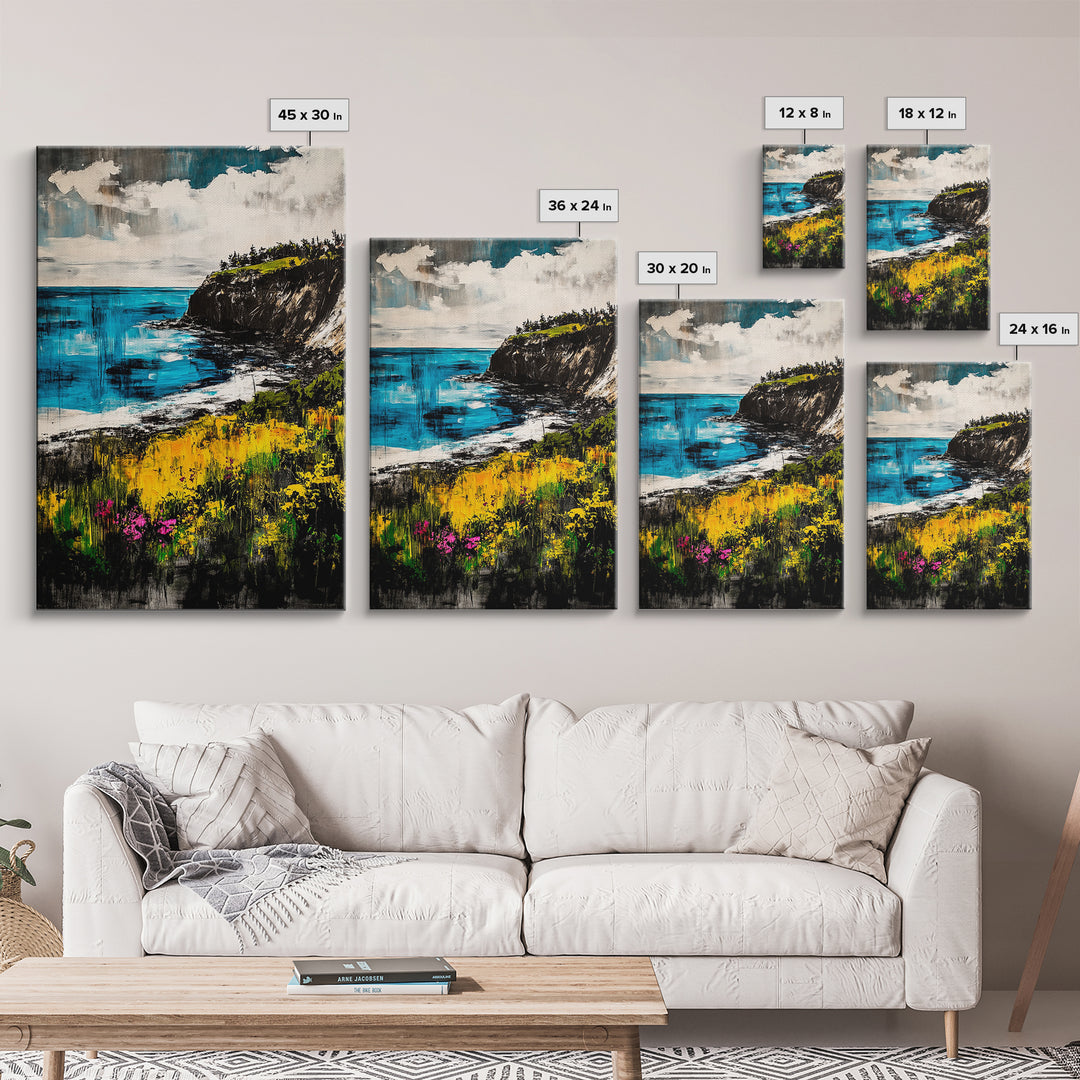 Cliffside View, Ocean Landscape, Coastal Wall Art, Nature Inspired, Scenic Seascape, Tranquil Home Decor, Blue Tones, Canvas Print