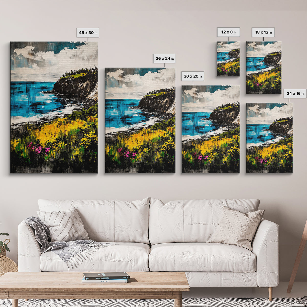 Cliffside View, Ocean Landscape, Coastal Wall Art, Nature Inspired, Scenic Seascape, Tranquil Home Decor, Blue Tones, Canvas Print