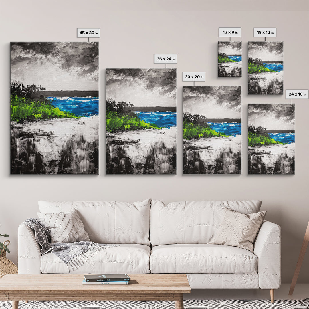 Abstract Seascape, Blue Ocean, Coastal Art, Modern Decor, Framed Canvas Print, Beach House Wall Art, Minimalist Art, Living Room Wall Art