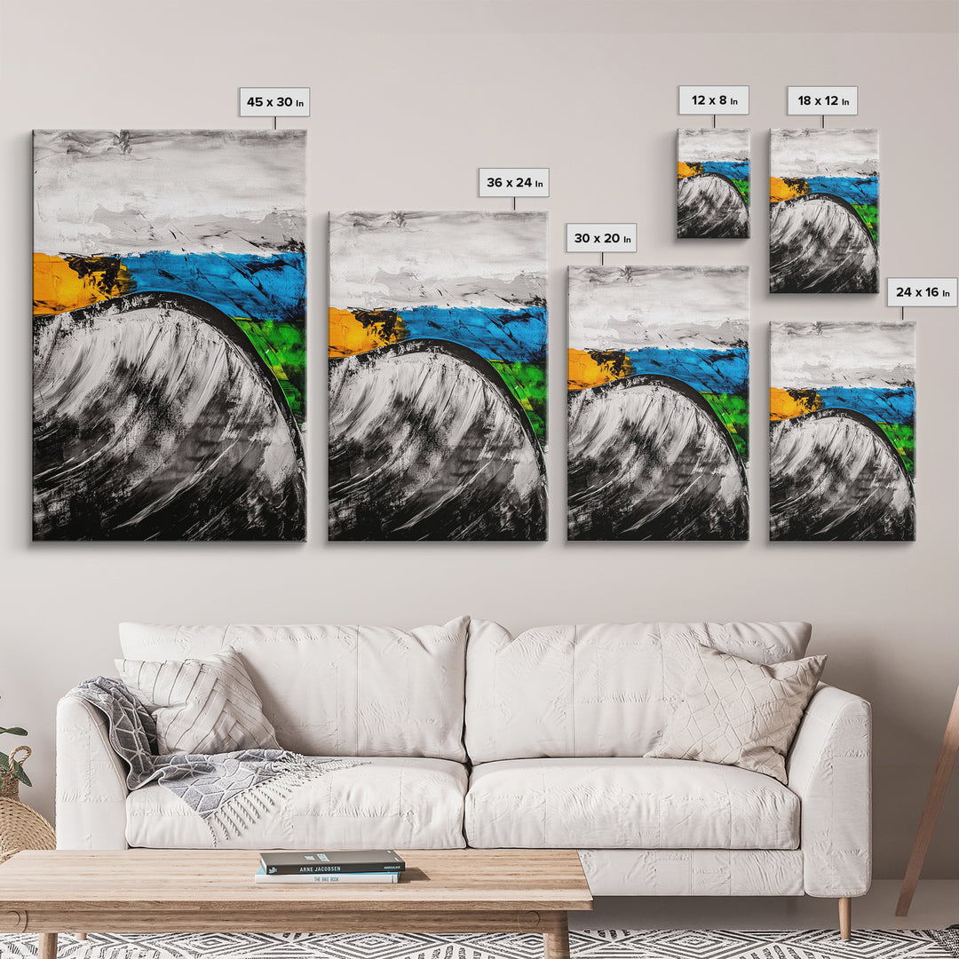 Rolling Waves, Abstract Ocean, Coastal Expression, Textured Seascape, Framed Canvas Print, Modern Beach House Decor, Bathroom Wall Art