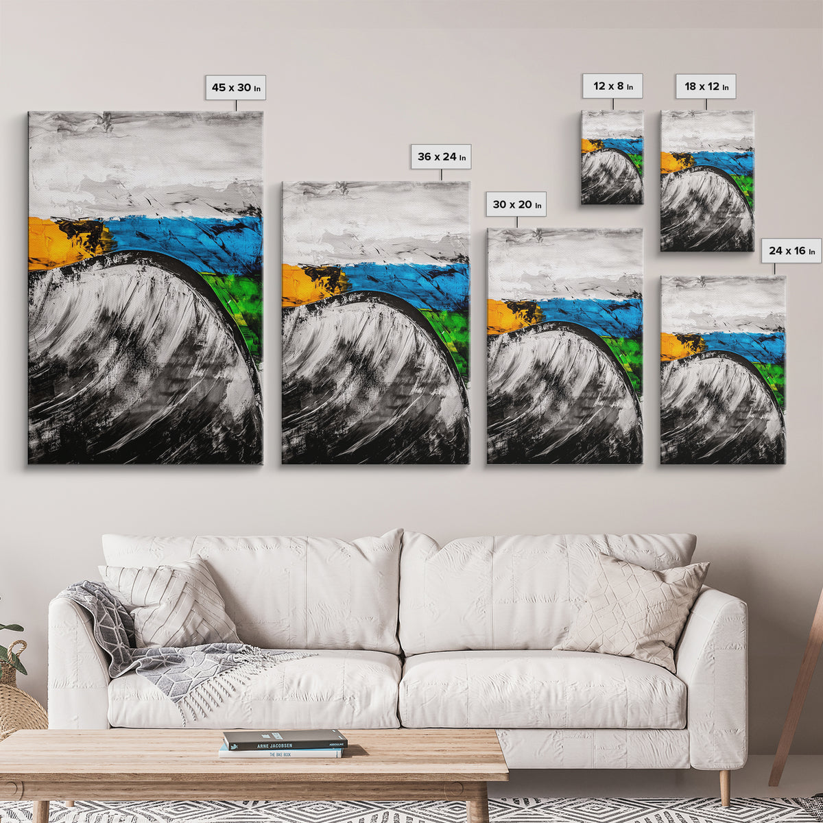 Rolling Waves, Abstract Ocean, Coastal Expression, Textured Seascape, Framed Canvas Print, Modern Beach House Decor, Bathroom Wall Art