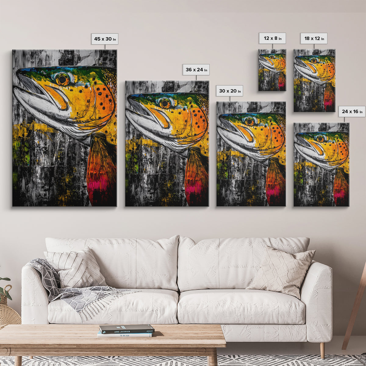 Vibrant Trout, Fishing Art, Rustic Wall Decor, Wildlife Art, Cabin Wall Art, Fisherman Gift, Framed Canvas Print, Nature Inspired Home