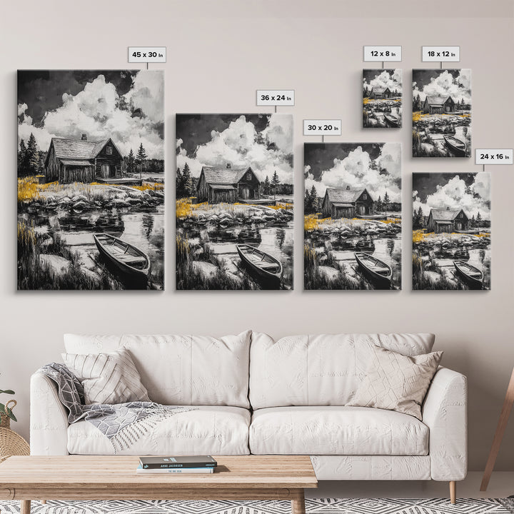 Cabin Reflection, Rustic Home Art, Log House Painting, Tranquil Lake, Country Home Wall Decor, Framed Canvas Print, Nature Lover Gift