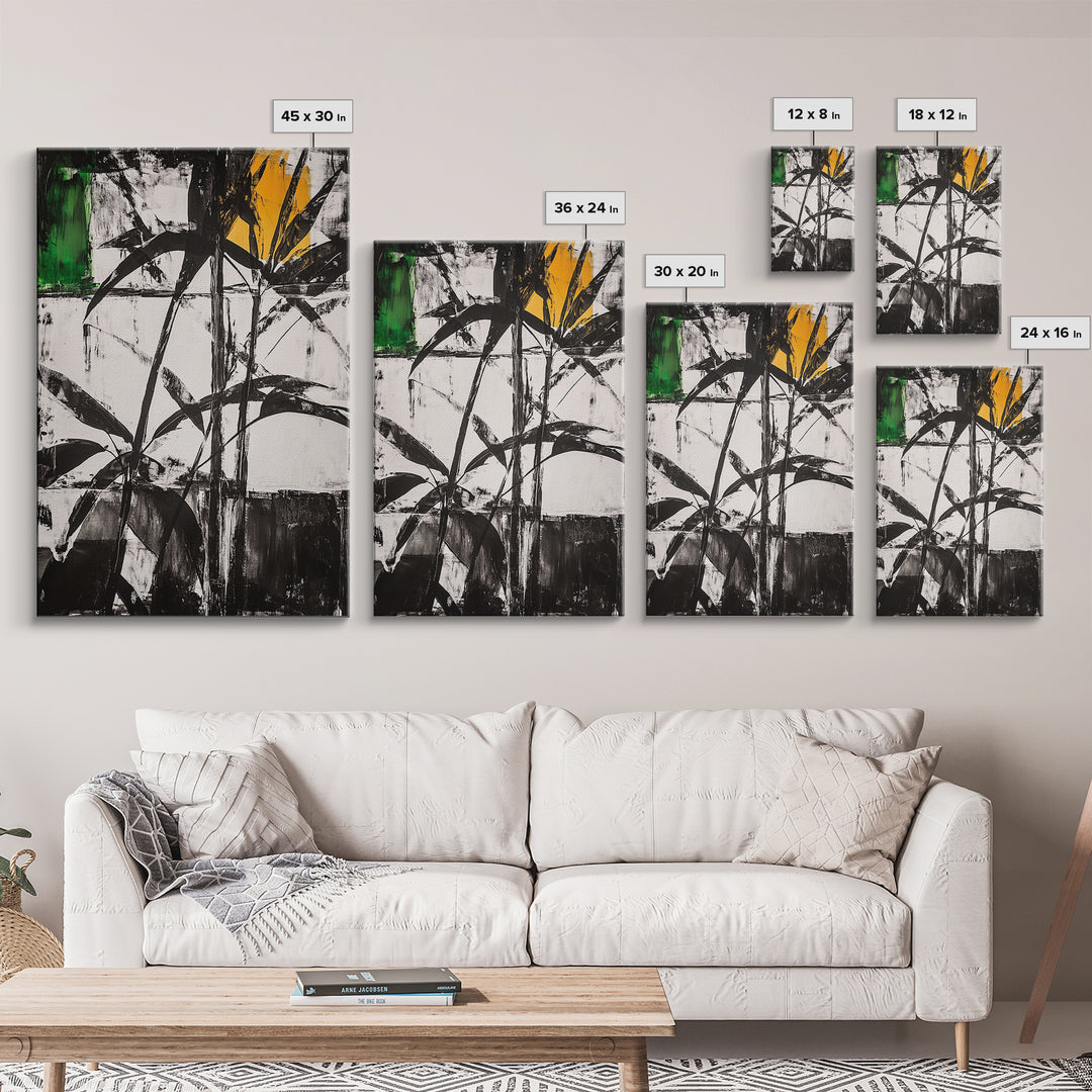 Abstract Leaves, Black and White Art, Botanical Wall Art, Nature Painting, Modern Home Decor, Minimalist Style, Canvas Print