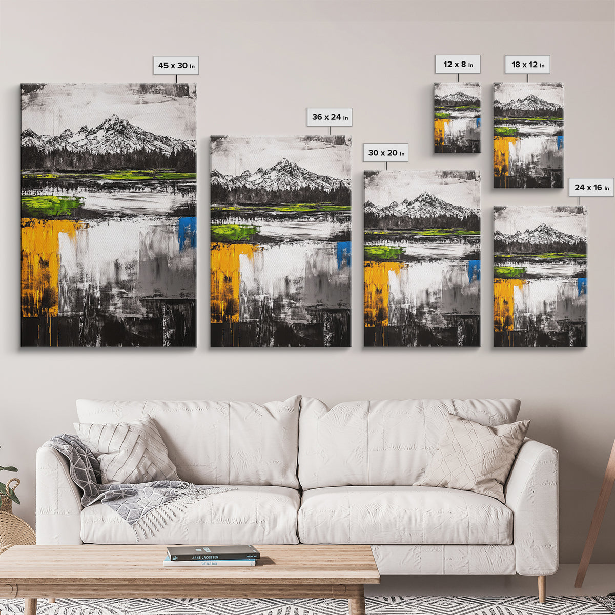 Abstract Landscape, Mountain Scene, Framed Canvas Print, Green Nature Art, Modern Decor, Minimalist Art, Living Room Wall Decor