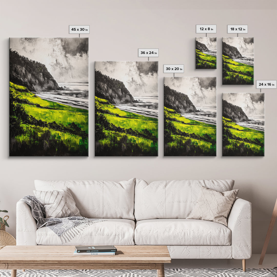 Coastal Cliffs, Vibrant Green, Canvas Print, Beach Wall Art, Nature Photography, Scenic View, Ocean Decor, Living Room Wall Art