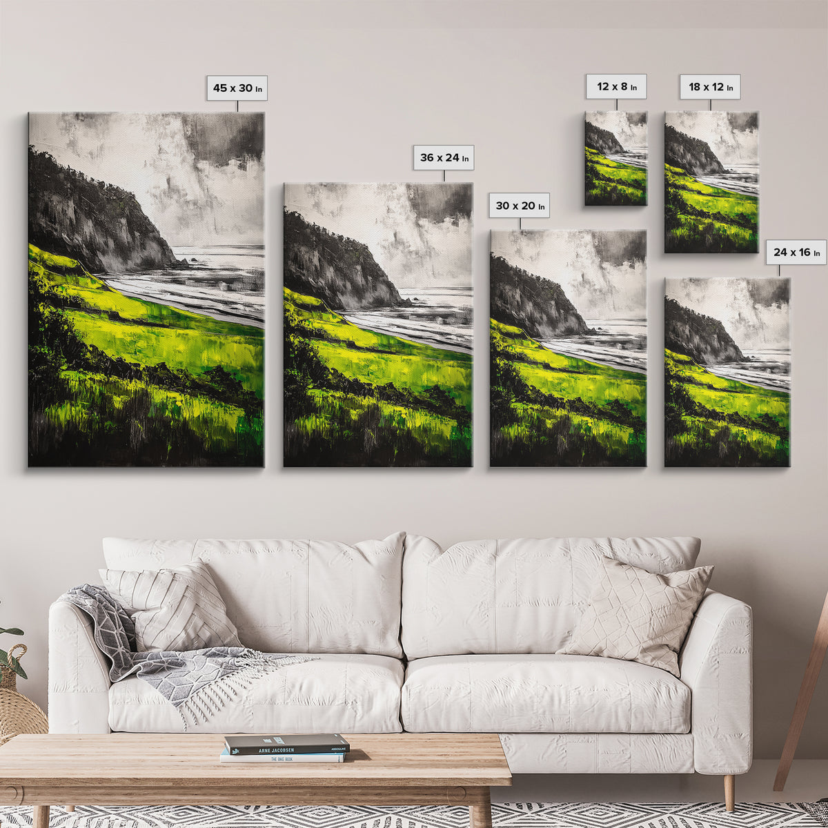 Coastal Cliffs, Vibrant Green, Canvas Print, Beach Wall Art, Nature Photography, Scenic View, Ocean Decor, Living Room Wall Art