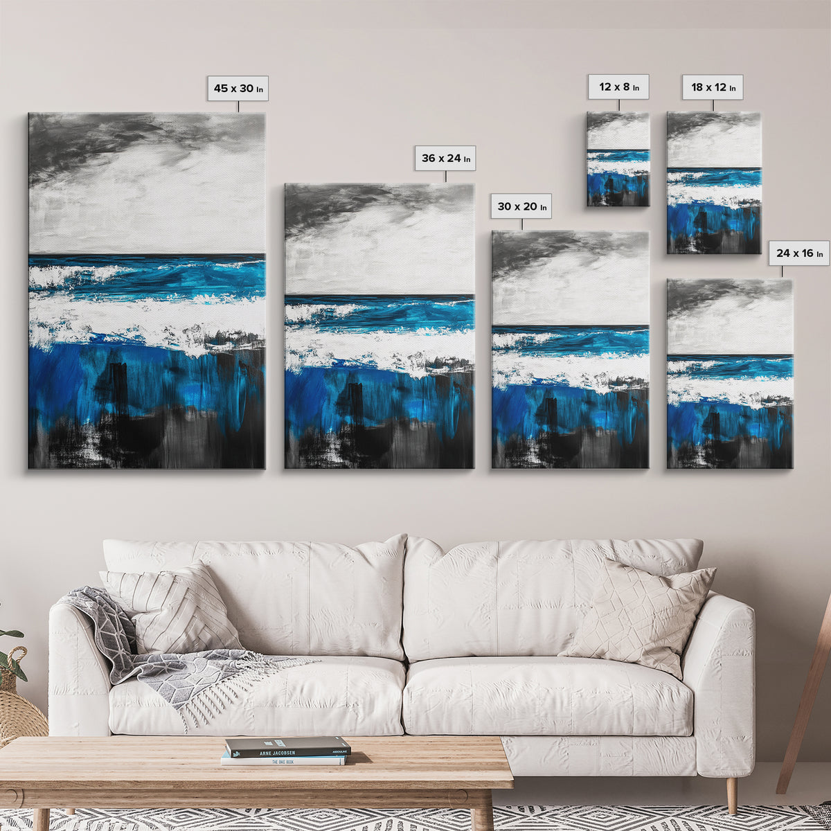 Blue Ocean, Coastal Landscape, Modern Art, Framed Canvas Print, Beach House Decor, Contemporary Seascape, Living Room Wall Art