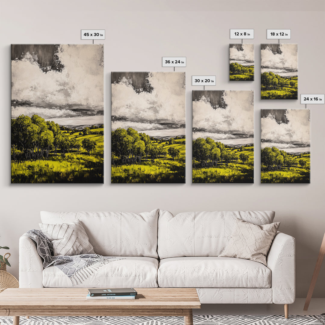 Rolling Hills, Countryside Scene, Golden Fields, Framed Canvas Print, Rustic Farmhouse Decor, Living Room Wall Art, Autumn