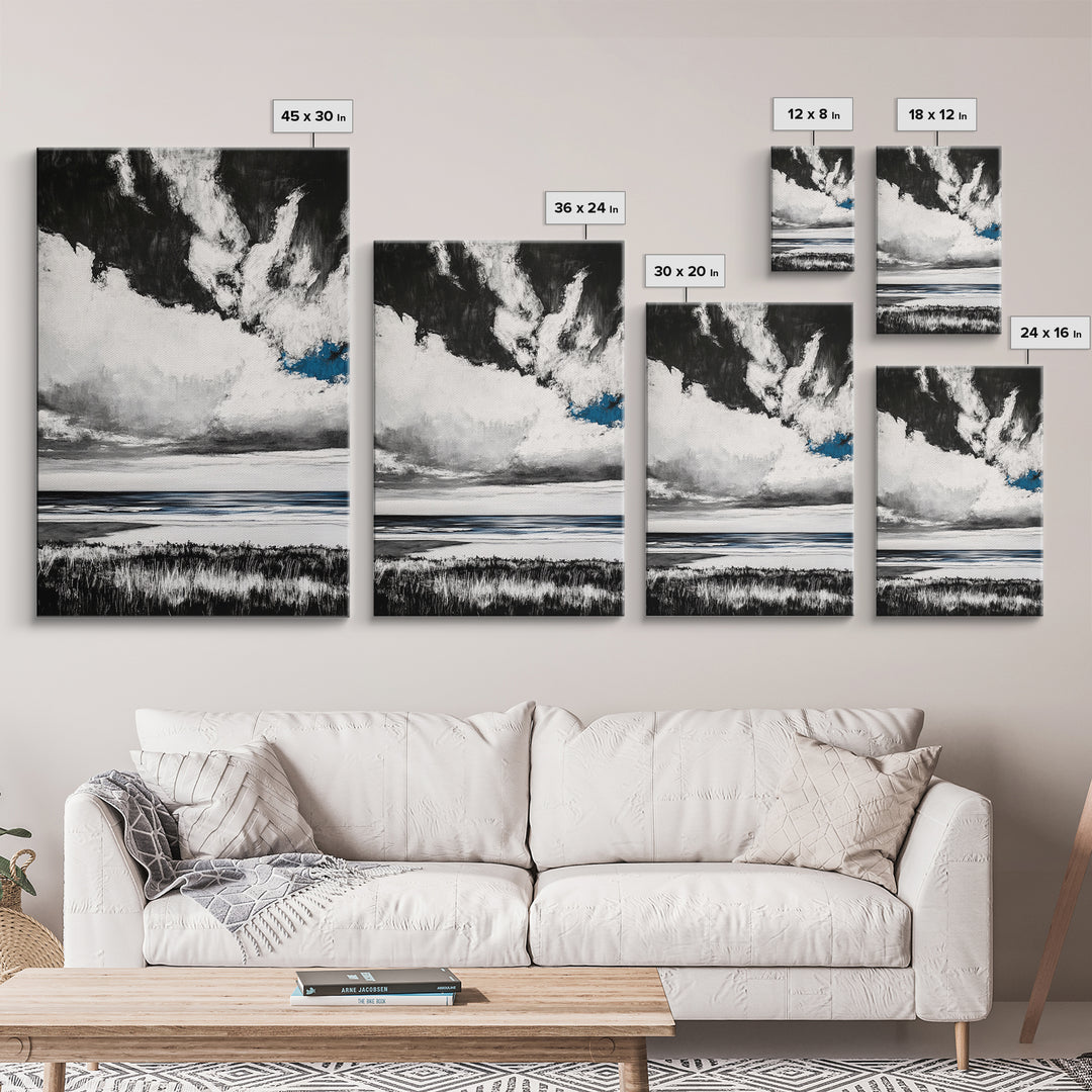 Ocean Serenity, Coastal Wall Art, Minimalist Seascape, Beach House Decor, Monochrome Landscape, Tranquil View, Canvas Print