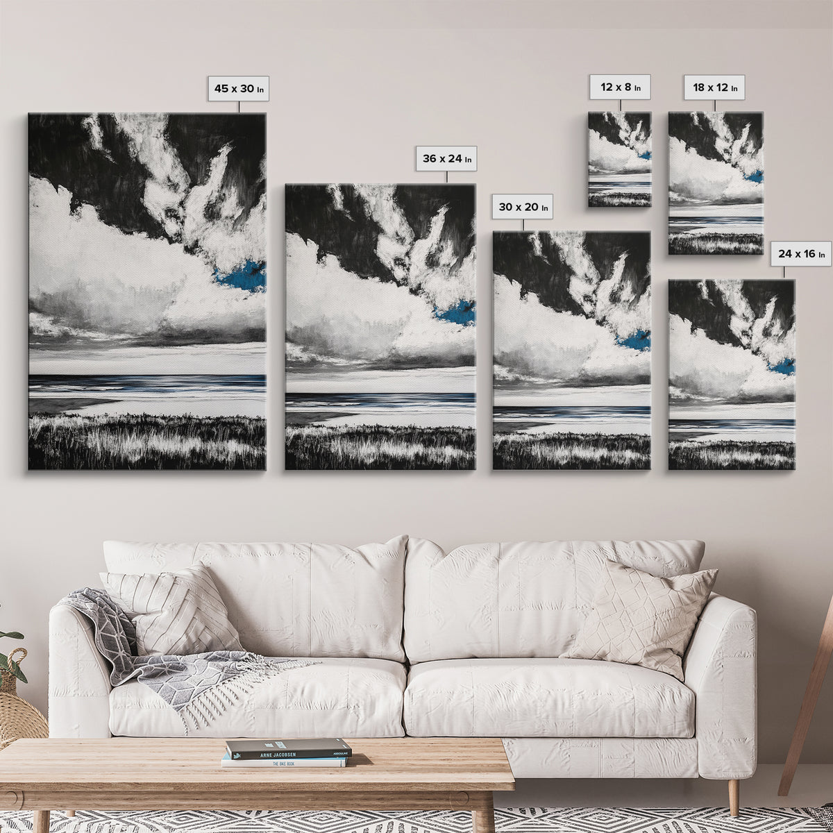 Ocean Serenity, Coastal Wall Art, Minimalist Seascape, Beach House Decor, Monochrome Landscape, Tranquil View, Canvas Print