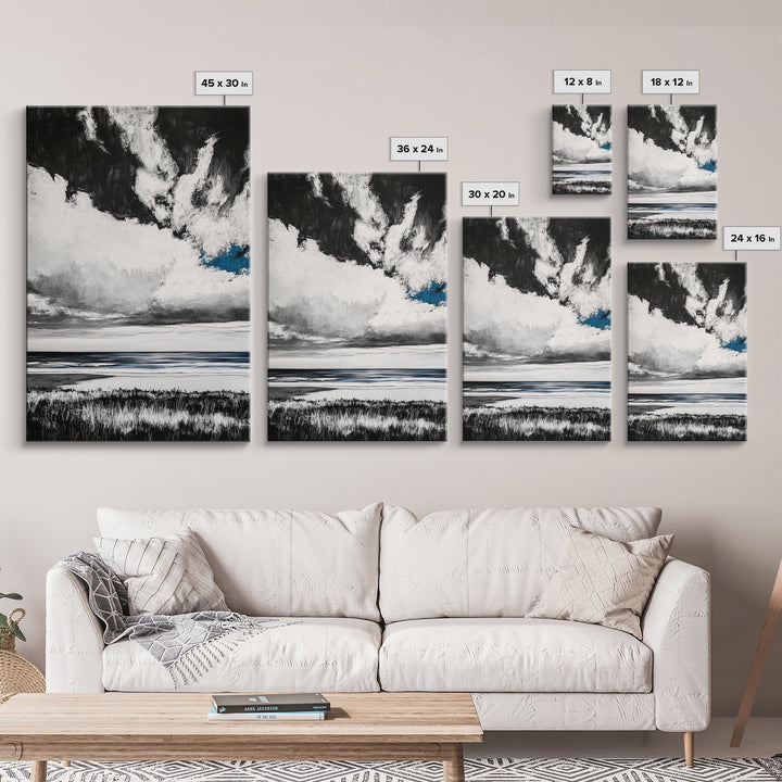 Ocean Serenity, Coastal Wall Art, Minimalist Seascape, Beach House Decor, Monochrome Landscape, Tranquil View, Canvas Print
