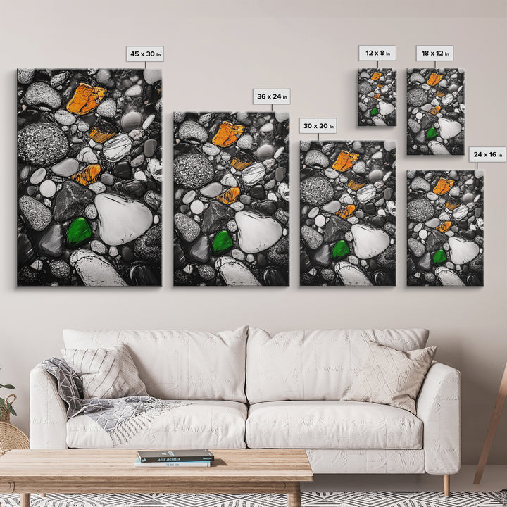 River Pebbles, nature-inspired art, stone texture decor, minimal wall art, earthy tones painting, framed canvas print, bathroom decor