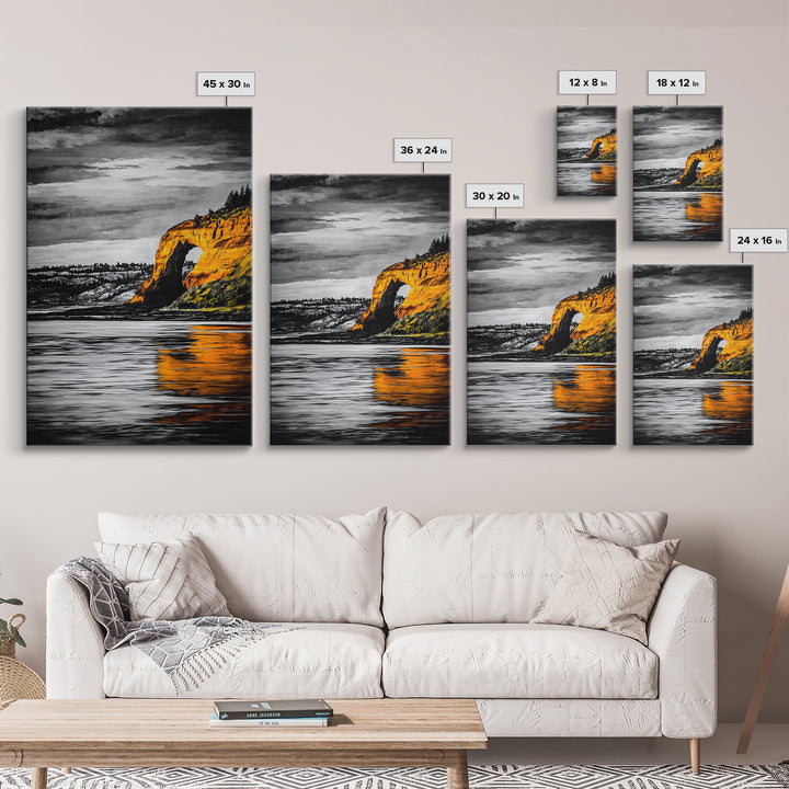 Coastal Arch, Ocean Canvas Print, Seascape Wall Art, Nautical Home Decor, Living Room Artwork, Black and White Landscape