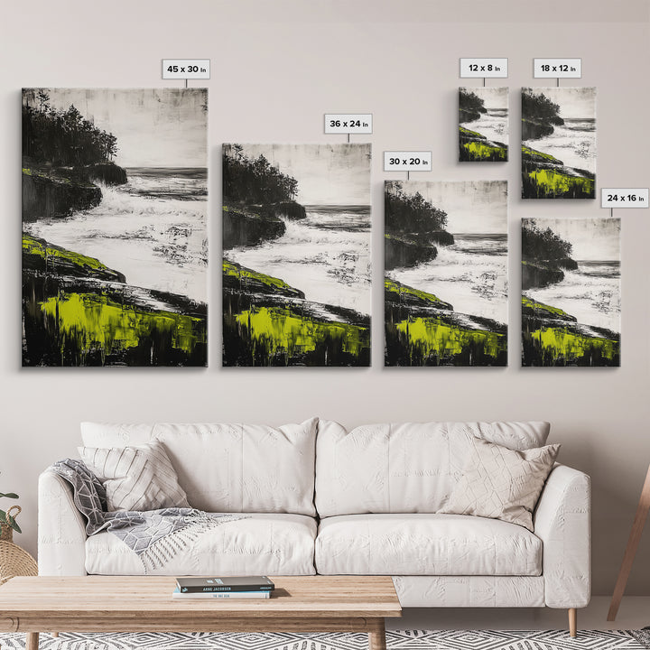 Coastal Cliffs, Ocean Waves, Seascape Art, Nature Wall Decor, Modern Coastal Print, Beach House Art, Framed Canvas Print, Living Room Art