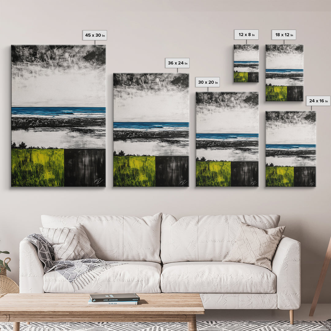 Ocean Horizon, Modern Seascape, Coastal Wall Art, Blue Waters, Black and White Art, Framed Canvas Print, Living Room Decor, Minimalist Art