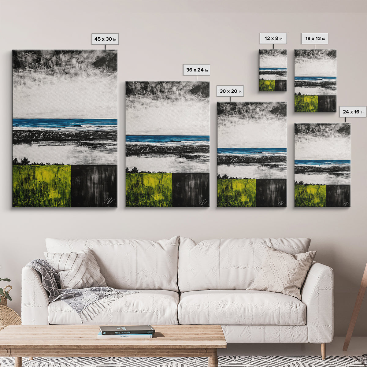 Ocean Horizon, Modern Seascape, Coastal Wall Art, Blue Waters, Black and White Art, Framed Canvas Print, Living Room Decor, Minimalist Art