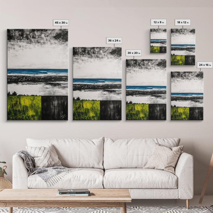 Ocean Horizon, Modern Seascape, Coastal Wall Art, Blue Waters, Black and White Art, Framed Canvas Print, Living Room Decor, Minimalist Art