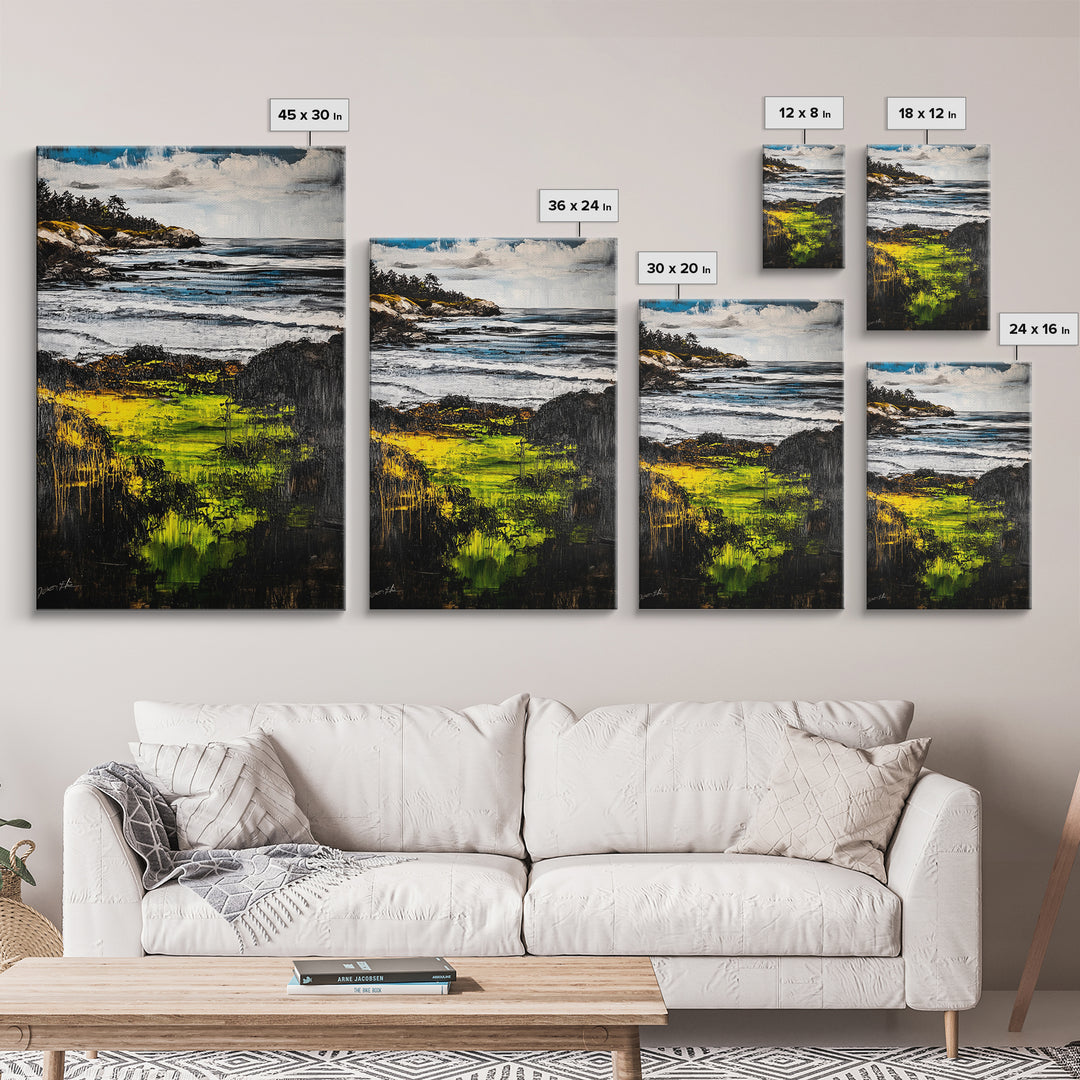 Coastal Serenity, Ocean Landscape Painting, Vibrant Nature Art, Beach House Decor, Framed Canvas Print, Modern Farmhouse or Bedroom Wall Art