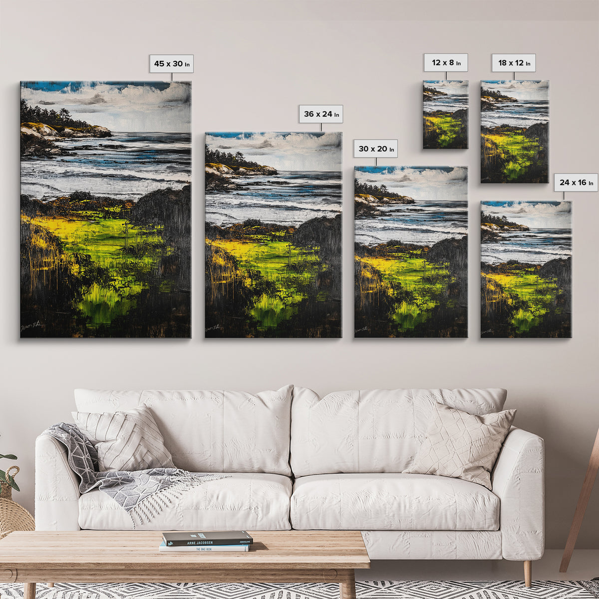 Coastal Serenity, Ocean Landscape Painting, Vibrant Nature Art, Beach House Decor, Framed Canvas Print, Modern Farmhouse or Bedroom Wall Art