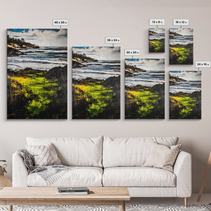 Coastal Serenity, Ocean Landscape Painting, Vibrant Nature Art, Beach House Decor, Framed Canvas Print, Modern Farmhouse or Bedroom Wall Art