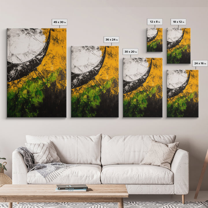 Abstract Horn, Black and Yellow Modern Painting, Bold Expressionist Art, Framed Canvas Print, Contemporary Office or Loft Wall Decor